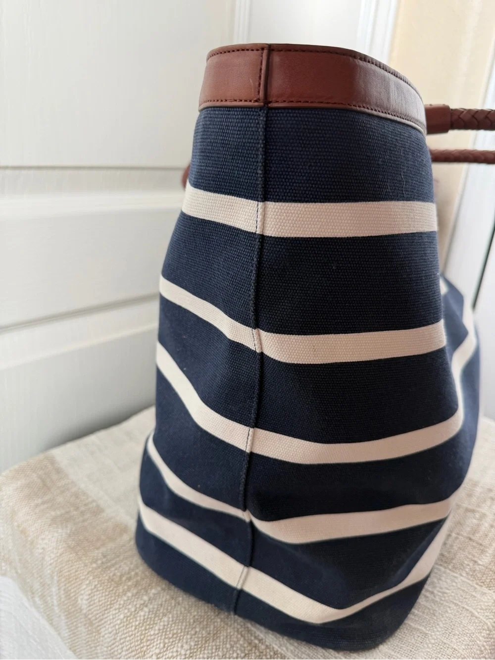 Cole Haan Striped Navy & White Canvas Tote